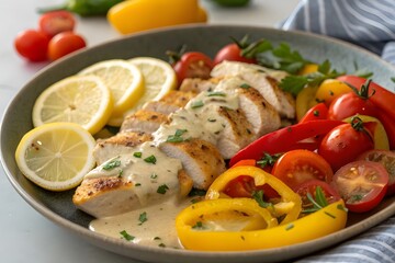 Grilled chicken breast with vegetables