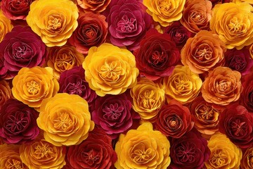 Vibrant paper flowers in warm autumnal tones