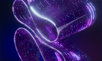 Neon 3d data stream with optical fiber and quantum processing concept