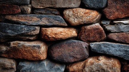 Rustic stone wall, varied hues and textures