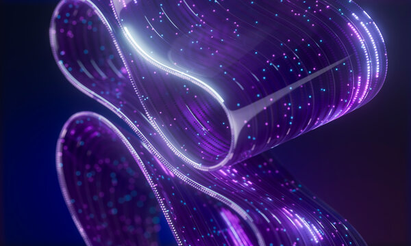 Neon 3d data stream with optical fiber and quantum processing concept