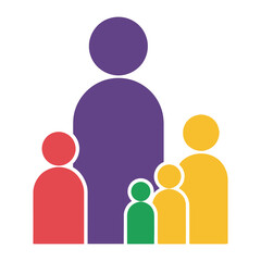 Colorful Family Illustration: An abstract illustration of a diverse family of five, depicted with vibrant colors and simple, minimalist shapes, representing unity and togetherness.