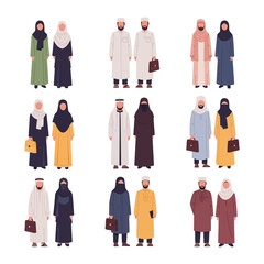 Harmony of Traditions: Nine pairs of figures, dressed in traditional attires, stand together, celebrating the rich heritage and unity. Each set demonstrates elegance and diversity.