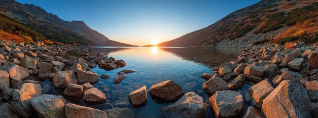 Scenic sunrise over a mountain lake