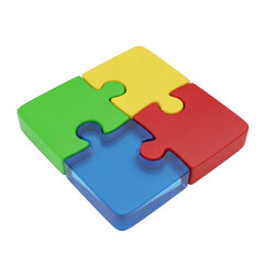 Colorful puzzle pieces connected together isolated on transparent background