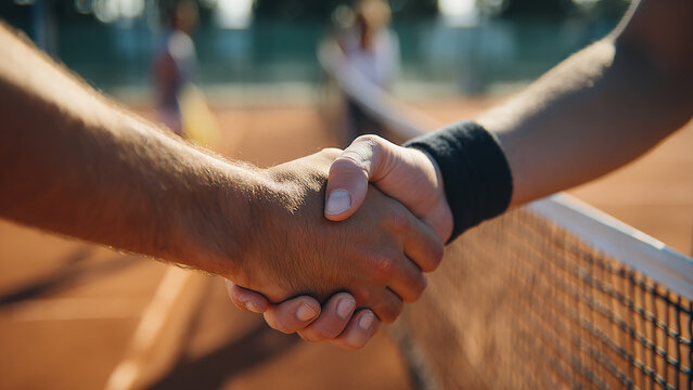 Tennis Players Handshake After Match – Sportsmanship and Fair Play Concept