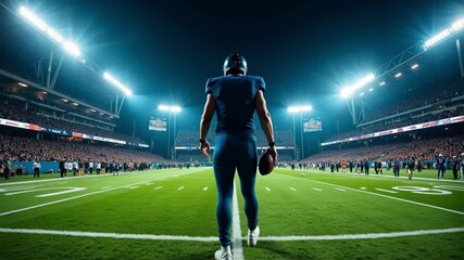 Exciting American football night stadium action captures thrilling sport advertisement energy with dynamic 4K footage for broadcast - Powered by Adobe