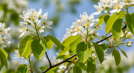Serviceberry Tree in Full Bloom with White Flowers and Fresh Spring Leaves
