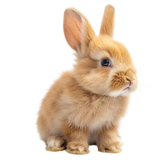 Obraz premium Adorable fluffy brown bunny rabbit sitting, isolated on transparent background. background removed