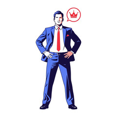 Authority in the Boardroom: A confident executive, the embodiment of leadership, stands poised, the illustrated crown above his head whispers of influence and command.