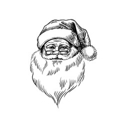 Vintage hand drawn Santa Claus portrait. Traditional Christmas sketch character. Holiday isolated vector illustration.