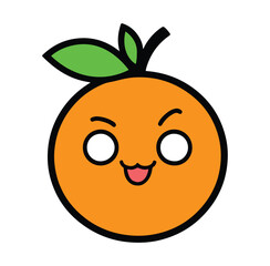 Kawaii orange character with green leaves and a mischievous expression fruit cute