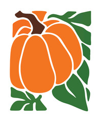 Orange pumpkin with green leaves graphic design vector
