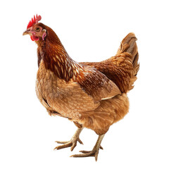 Fototapeta premium A detailed close-up of a Rhode Island Red hen, showcasing its rich, reddish-brown plumage. background removed