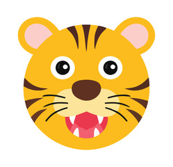 Yellow tiger face with open mouth and sharp teeth animal orange