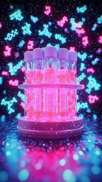 Vibrant test tubes filled with glowing liquid
