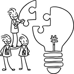 Teamwork Building an Idea - Collaborative Puzzle Solving Vector Art