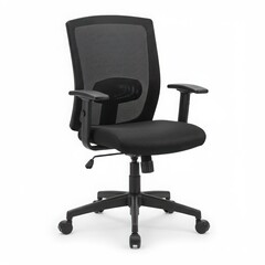 Modern black mesh office chair with adjustable arms and lumbar support
