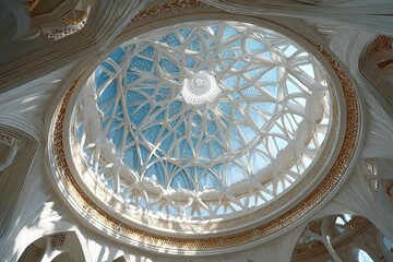 Intricate dome design featuring geometric patterns in a grand architectural space