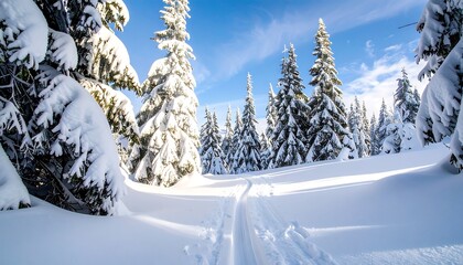 Snowy forest pathway winter landscape