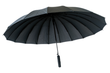 A black umbrella with a black handle, isolated on a transparent background. background removed