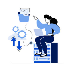 Woman Working on Cloud Data Transfer and Management System