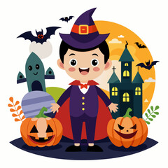 halloween background with pumpkin and witch