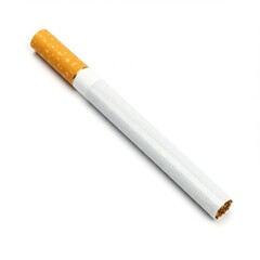 Single unlit cigarette isolated on a white background