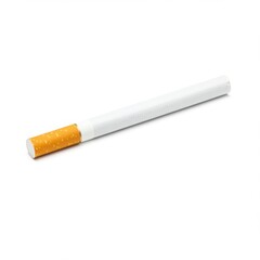 Single white cigarette with orange filter on white background