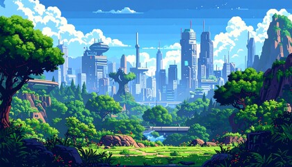 Futuristic city park landscape