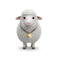Obraz premium Cute fluffy sheep with a bell isolated on white background