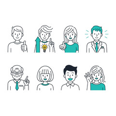 Innovative Minds: A collection of illustrated individuals expressing innovative ideas, representing various aspects of creativity, ingenuity, and inspiration. 