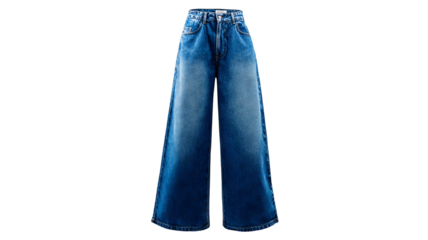 Isolated wide-leg denim pants on transparent background — high-resolution PNG cutout for apparel mockups, fashion design, e-commerce listings, clothing catalogs, and branding