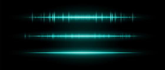 Audio beam set icon. Three glowing frequency bars with different intensity and rhythm. Suited for sound interface, tech visuals or music waveform design.