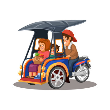 Bentor Indonesian Transportation Cartoon Illustration Vector