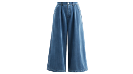 Isolated wide-leg denim pants on transparent background — high-resolution PNG cutout for apparel mockups, fashion design, e-commerce listings, clothing catalogs, and branding