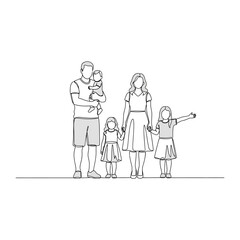 Family Unity Line Art: A minimalist line art illustration depicts a family, a symbol of togetherness and love. The artwork captures the essence of familial bonds and the harmony that binds them.