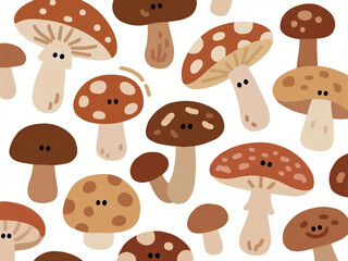 Fototapeta premium Cute forest mushrooms pattern, doodle style, vector format, seamless background, earthy tones