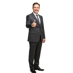 Businessman In Formal Suit Giving A Thumbs Up, Full Body On White Background