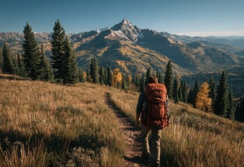 Fototapeta premium Hikers path up mountain range