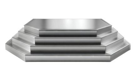 Metal podium display stand isolated on transparent background — high-resolution PNG cutout mockup for product showcase, branding, packaging, cosmetics, tech accessories, minimalist retail visuals