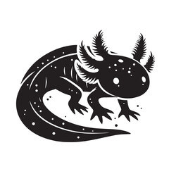 black Axolotl Silhouette Vector, High Quality Illustration on White Background