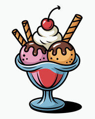 Classic Ice Cream Sundae with Whipped Cream and Cherry