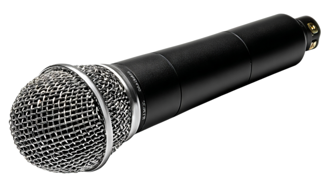 Studio condenser microphone isolated on transparent background — high-resolution PNG cutout with clean clipping path, ideal for podcasting, live streaming, voiceover and music recording graphics