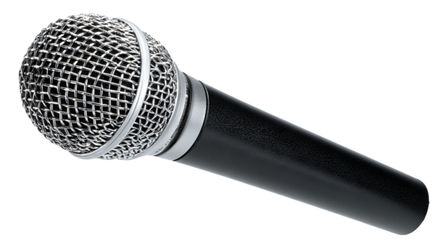 Studio condenser microphone isolated on transparent background — high-resolution PNG cutout with clean clipping path, ideal for podcasting, live streaming, voiceover and music recording graphics