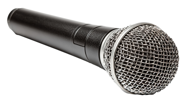 Studio condenser microphone isolated on transparent background — high-resolution PNG cutout with clean clipping path, ideal for podcasting, live streaming, voiceover and music recording graphics