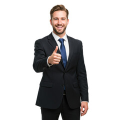 Businessman In Formal Suit Giving A Thumbs Up, Full Body On White Background