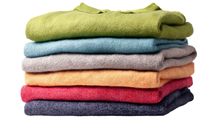 Folding T-shirt with stack of clothes isolated on transparent background — high-resolution PNG-style cutout ideal for apparel mockups, e-commerce product pages, catalog design, laundry themes, fashion