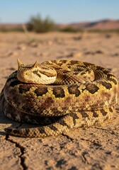 Naklejka premium Horned Adder Snake Bitis Caudalis in the Desert Namibia Africa