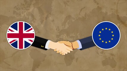High Quality Animation Featuring Handshake of EU and UK - Powered by Adobe